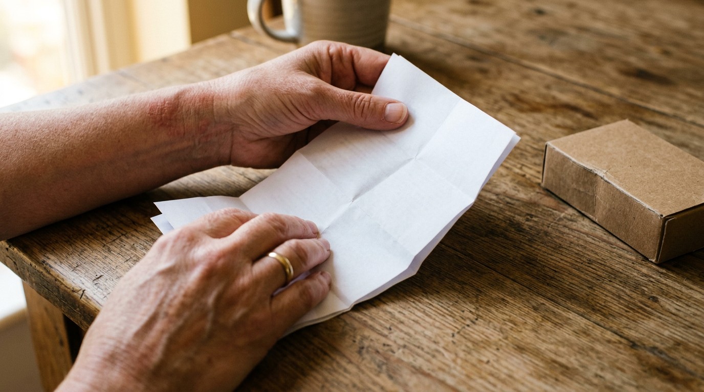 Hands unfolding a medicine leaflet to read the skin side effects behind a so called implantation rash