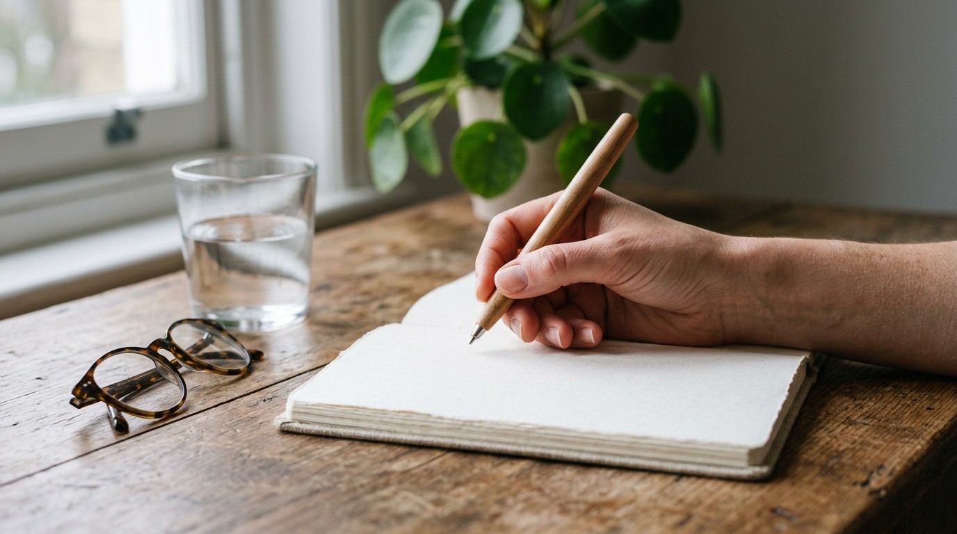 An open journal on a desk, representing the search for answers about twins implantation bleeding.